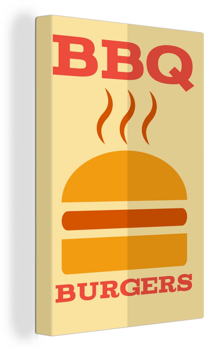 Canvas Schilderij Barbecue illustratie met een burger - 60x90 cm - Wanddecoratie