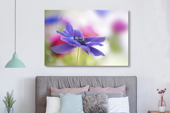 Toile Peinture Anémone Violette - 150x100 cm - Décoration murale