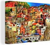 Canvas Schilderij Kleurrijke huizen op de bergen in Cinque Terre - 80x60 cm - Wanddecoratie