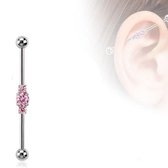 Industrial piercing 3center steentje roze