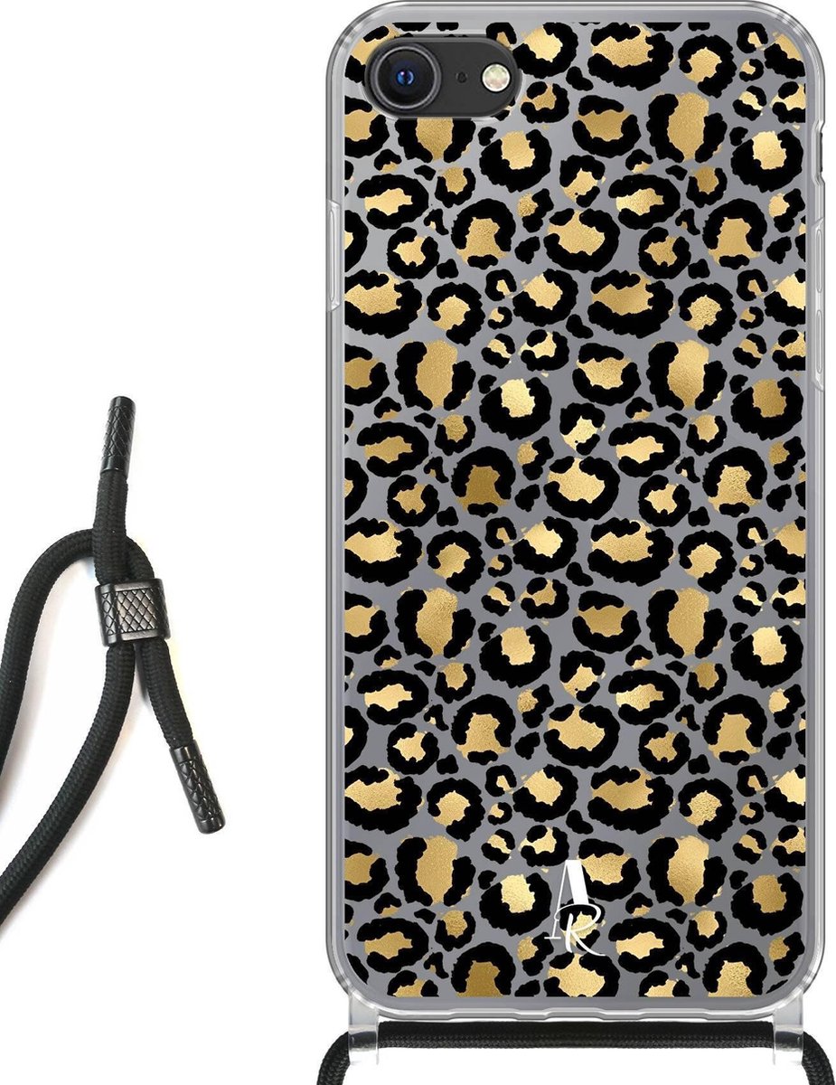 iPhone SE (2020) hoesje met koord - Luipaardprint Goud
