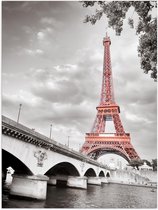 Poster – Rode Eiffeltoren in Zwart/Wit Parijs - 30x40cm Foto op Posterpapier