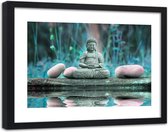 Foto in frame , Boeddha  op water , 120x80cm , Multikleur, Premium print