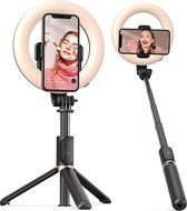 6inch Ringlamp met Selfie Stick en Stand - Bluetooth afstandsbediening - Kleur & Helderheid verstelbaar - USB Oplaadbaar