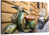 Schilderij Op Canvas - Groot -  Scooter, Motor - Groen, Bruin, Crème - 140x90cm 1Luik - GroepArt 6000+ Schilderijen Woonkamer - Schilderijhaakjes Gratis