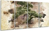 GroepArt - Glasschilderij - Bonsai - Groen, Wit - 160x80cm 4Luik - Foto Op Glas - Geen Acrylglas Schilderij - 6000+ Glasschilderijen Collectie - Wanddecoratie