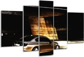 Glasschilderij BMW - Zwart, Goud, Wit - 170x100cm 5Luik - Foto Op Glas - Geen Acrylglas Schilderij - 6000+ Glasschilderijen Collectie - Wanddecoratie