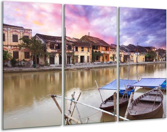 Peinture sur verre de village | Gris, bleu, violet | 120x80cm 3 Liège | Tirage photo sur verre | F002848