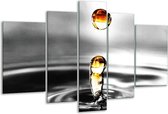 Glasschilderij Druppels - Zwart, Wit, Geel - 170x100cm 5Luik - Foto Op Glas - Geen Acrylglas Schilderij - 6000+ Glasschilderijen Collectie - Wanddecoratie