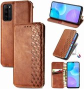 Voor Huawei Honor 30 Lite Cubic Grid Pressed Horizontal Flip Magnetic PU Leather Case met houder & kaartsleuven & portemonnee (bruin)