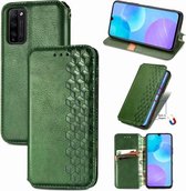 Voor Huawei Honor 30 Lite Cubic Grid Pressed Horizontal Flip Magnetic PU Leather Case met houder & kaartsleuven & portemonnee (groen)