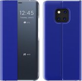 Voor Huawei Mate 20 Zijruit-display Wordt geleverd met slaapfunctie / standaard Effen stoffen flip-telefoonhoes (hemelsblauw)