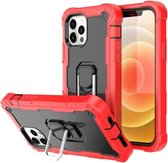 PC + rubberen 3-lagen schokbestendige beschermhoes met roterende houder voor iPhone 12 Pro Max (rood + zwart)