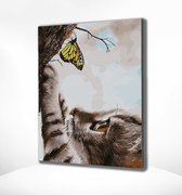 Painting Expert® Schilderen op nummer Volwassenen – Schilderen op nummer Kinderen - Kat en een vlinder - 60x75cm - Exclusief Lijst (36 kleurtjes)