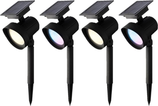 Set van 6x stuks solar spotlight/tuinpad verlichting op zonne-energie met kleur effect 31 cm - Prikspots tuinverlichting