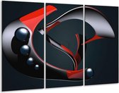 GroepArt - Schilderij -  Modern - Rood, Grijs, Zwart - 120x80cm 3Luik - 6000+ Schilderijen 0p Canvas Art Collectie