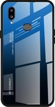 Voor Galaxy A10s Gradient Color Glass Case (blauw)