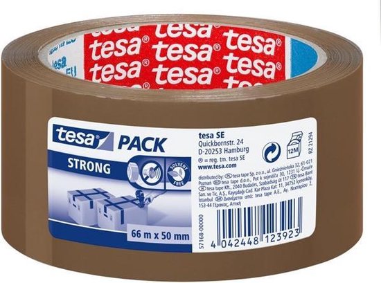 Tesa Verpakkingsplakband Strong - 6 stuks - ft 50 mm x 66 m - PP - Bruine tape - Tesa