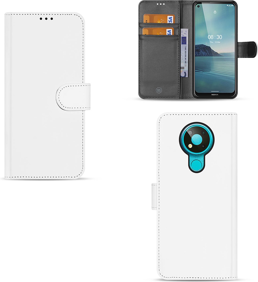 Bookcase Nokia 3.4 Hoesje Wit met Pasjeshouder