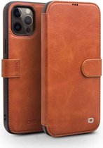 Qialino Genuine Leather Boekmodel hoesje iPhone 12 Pro en 12 Lichtbruin