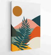 Mountain and Botanical wall art vector set. Earth tones landscapes wallpaper 1 - Moderne schilderijen – Vertical – 1924982627 - 80*60 Vertical