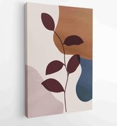 Earth tone background foliage line art drawing with abstract shape 3 - Moderne schilderijen – Vertical – 1928942378 - 80*60 Vertical