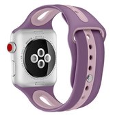 Voor Apple Watch Series 6 & SE & 5 & 4 40 mm / 3 & 2 & 1 38 mm Tweekleurige siliconen open horlogeband (lichtpaars + lichtroze)