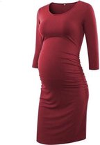 Effen zwangerschapsjurk met lange mouwen en ronde hals (kleur: wijnrood, maat: S)-Rood