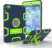 Voor iPad Mini 3/2/1 schokbestendige pc + siliconen beschermhoes, met houder (marineblauw geelgroen)