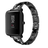 X-vormige diamanten bezaaide massieve roestvrijstalen polsband horlogeband voor Amazfit 20 mm (zwart)