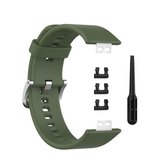 Voor Huawei Watch Fit siliconen vervangende polsband horlogeband met roestvrijstalen gesp (donkergroen)