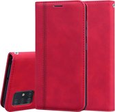 Voor Samsung Galaxy A51 Frosted Business Magnetische Horizontale Flip PU Leather Case met houder & kaartsleuf & lanyard (rood)