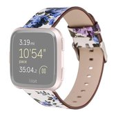 Voor Fitbit Versa 1/2 bloempatroon vervanging polsband horlogeband (wit blauw)