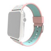 Voor Apple Watch 38 mm gestreepte siliconen horlogeband met connector (roze + babyblauw)