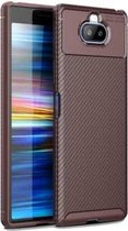 Carbon Fiber Texture Shockproof TPU Case voor Sony Xperia 20 (Bruin)