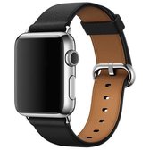 Klassieke knop lederen polsband horlogeband voor Apple Watch Series 3 & 2 & 1 42 mm (zwart)