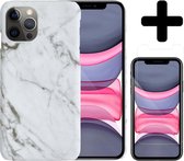 Hoes voor iPhone 11 Pro Hoesje Marmer Case Wit Hard Cover Met Screenprotector - Hoes voor iPhone 11 Pro Case Marmer Hoesje Back Cover - Wit