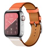 Tweekleurige lederen horlogeband met enkele lus voor Apple Watch Series 3 & 2 & 1 38 mm, kleur: rijstwit + oranje