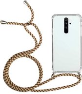 Voor Xiaomi Redmi 9 schokbestendige transparante TPU beschermhoes met vier hoeken en draagkoord (bruin geel)