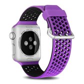 Voor Apple Watch Series 5 & 4 40 mm / 3 & 2 & 1 38 mm Tweekleurige honingraat ademende siliconen sportband (paars zwart)