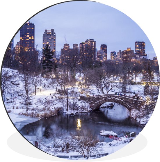 WallCircle - Wandcirkel - Muurcirkel - Central Park in de winter - Aluminium - Dibond - ⌀ 120 cm - Binnen en Buiten XXL