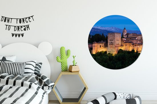 WallCircle - Wandcirkel ⌀ 90 - Verlichte muren van het Alhambra in Spanje - Ronde schilderijen woonkamer - Wandbord rond - Muurdecoratie cirkel - Kamer decoratie binnen - Wanddecoratie muurcirkel - Woonaccessoires - Merkloos