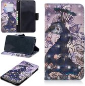 3D gekleurd tekenpatroon Horizontale flip lederen tas voor Xiaomi Poco F1, met houder en kaartsleuven en portemonnee (pauw)