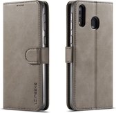 Voor Galaxy M20 LC.IMEEKE kalfsleer Horizontale flip lederen tas, met houder & kaartsleuven & portemonnee (grijs)
