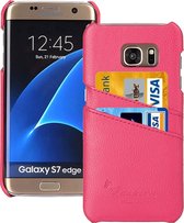 Voor Galaxy S7 Edge / G935 Litchi Texture Fashion lederen achterkant van de behuizing met kaartsleuven (magenta)