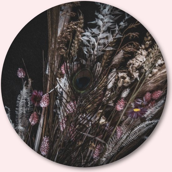 Dried Flower Wild - 60 cm Forex Muurcirkel - Bloemen en Planten - Wanddecoratie - Rond Schilderij - Wandcirkel
