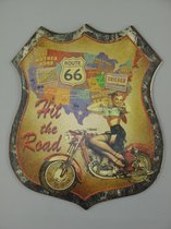 Metalen wandbord - Route 66 Hit the Road - Vintage wanddecoratie - 50 cm hoog