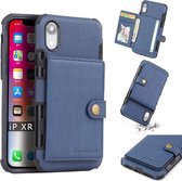 Voor iPhone XR Brushed Texture Shockproof PU + TPU Case, met kaartsleuven & portemonnee en fotolijst (blauw)