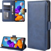 Voor Galaxy A21 Dual-side magnetische gesp horizontale flip lederen tas met houder & kaartsleuven & portemonnee (donkerblauw)