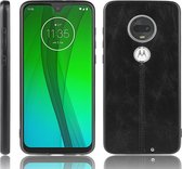 Voor Motorola Moto G7 / G7 Plus Schokbestendig Naaien Koe Patroon Skin PC + PU + TPU Case (Zwart)